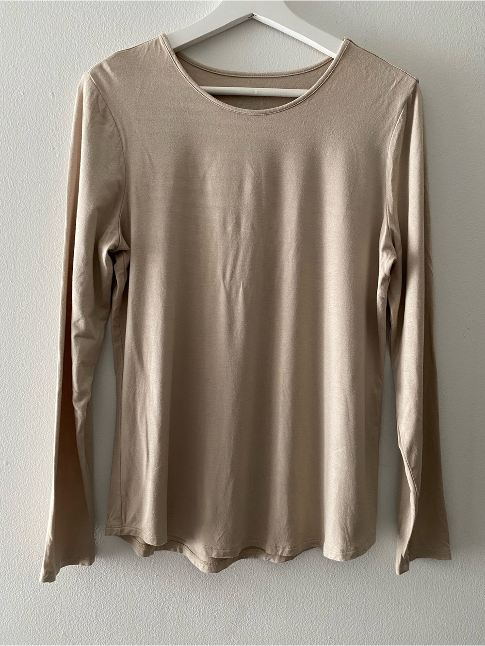 Chico's Long-Sleeve Crewneck Top in Taupe